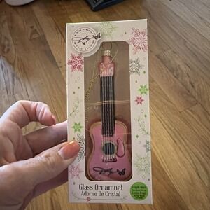 Dolly Parton Pink Guitar Glass Christmas Ornament New